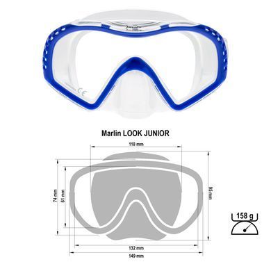 Маска Marlin Look Junior Blue, Blue/Trans, Для снорклинга, Стандартная