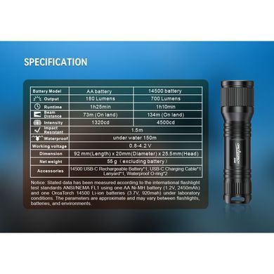 Підводний ліхтар OrcaTorch D560 Black, black, Ліхтарі, 16, 11, 5, 0.4