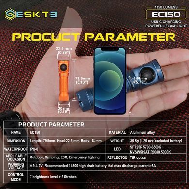 Ліхтар ручний Skilhunt EC150&nbsp;w/BL-109&nbsp;519A&nbsp;5000K Black&nbsp;, black, Ручні