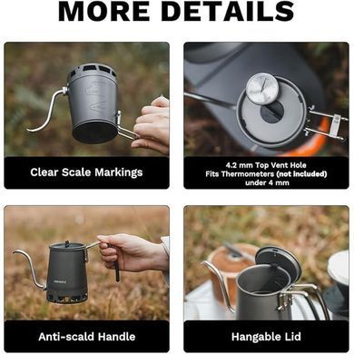 Чайник для заварювання кави Fire Maple Petrel Pour Over Kettle 350мл, grey, Чайники, Анодований алюміній, 0.35, Київ, Харків, Одеса, Днiпро, Запоріжжя, Львів, Кривий Ріг, Вінниця, Полтава, Чернігів, Черкаси, Суми, Хмельницький, Чернівці, Рівне