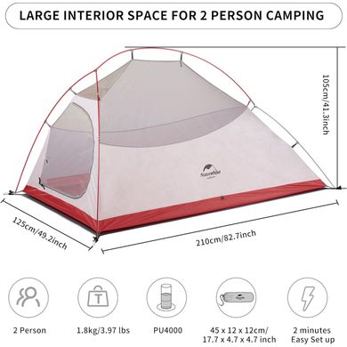 Намет Naturehike Cloud Up 2 Updated NH17T001-T 20D Nylon + Footprint, Navy Blue, Намети, Для походів: піших та гірських, 1800, Двомісні, З тамбуром, 1, 4000, 4000, Алюмінієвий сплав, Київ, Харків, Одеса, Днiпро, Запоріжжя, Львів, Кривий Ріг, Вінниця, Полтава, Чернігів, Черкаси, Суми, Хмельницький, Чернівці, Рівне