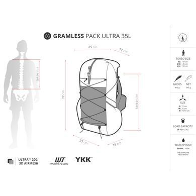 Рюкзак Liteway Gramless Pack Ultra 35L Black, black, Универсальные, Ультралегкі рюкзаки, Без клапана, XS, 35, 410, Киев, Харьков, Одесса, Днепр, Запорожье, Львов, Кривой Рог, Винница, Полтава, Чернигов, Черкассы, Сумы, Хмельницкий, Черновцы, Ровно