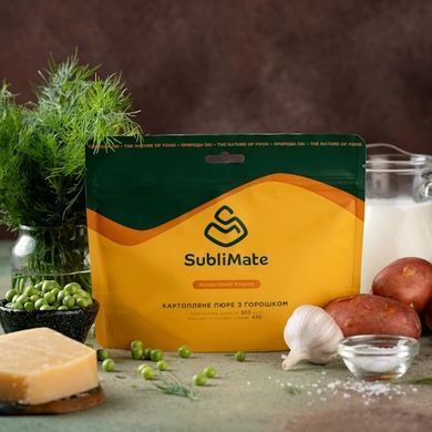 Сублимированная еда SubliMate Картофельное пюре с горошком 120 г, yellow, Вторые блюда, 120, Украина, Украина