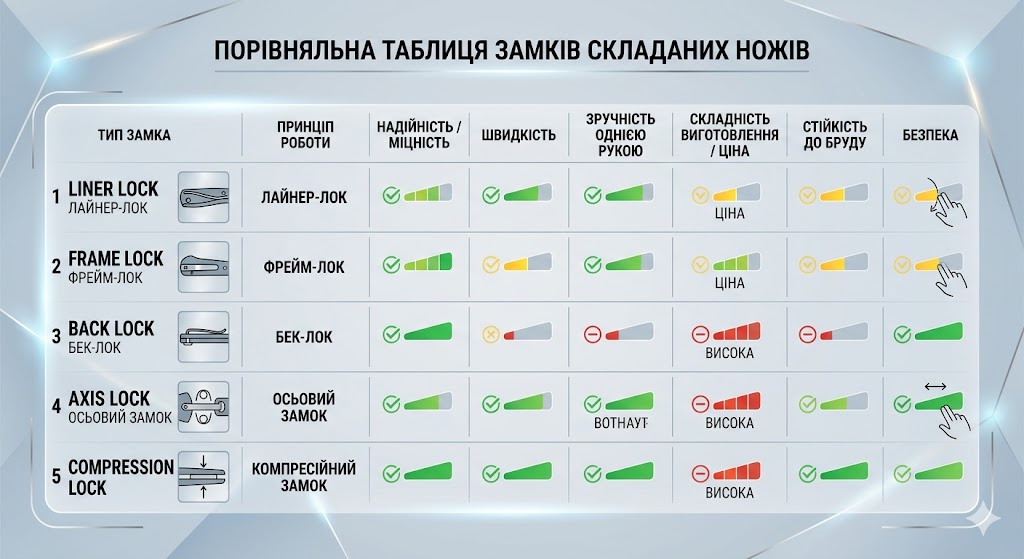порівняльна таблиця замків