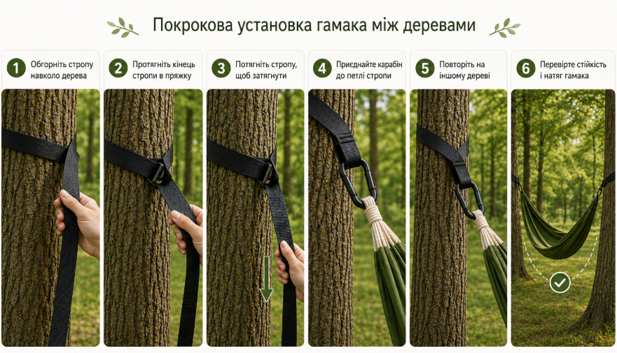  як прив’язати гамак до дерева
