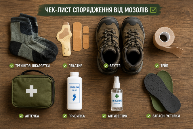 чек лист туриста від мозолів у поході 