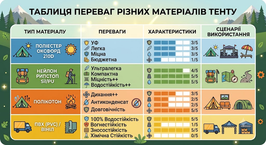 сравнение материалов тента
