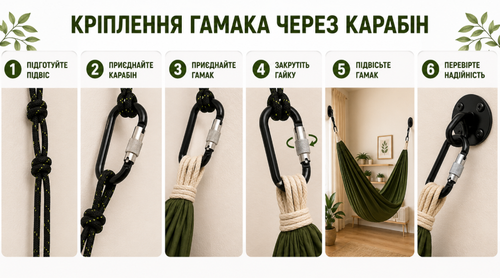  як зав’язати гамак на карабін