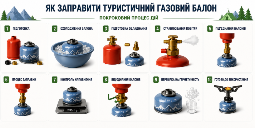  заправка туристичних газових балонів