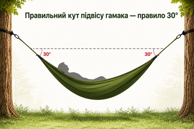 як правильно встановити гамак, кут підвісу