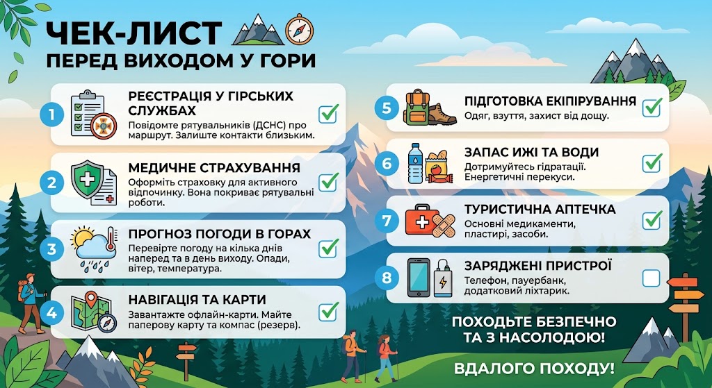 чек-лист перед виходом у гори
