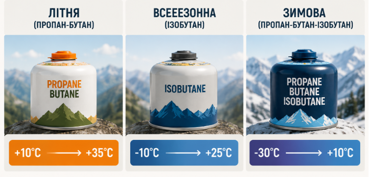  порівняння газових сумішей за температурами використання
