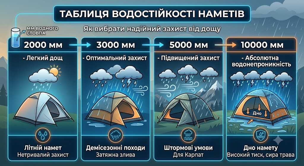 какая палатка лучше для походов: таблица водостойкости