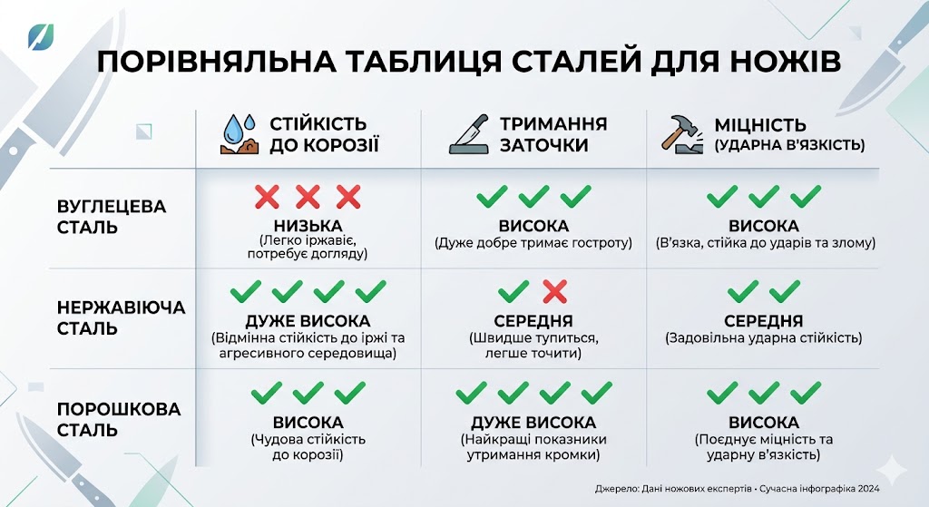 порівняння сталі для ножів