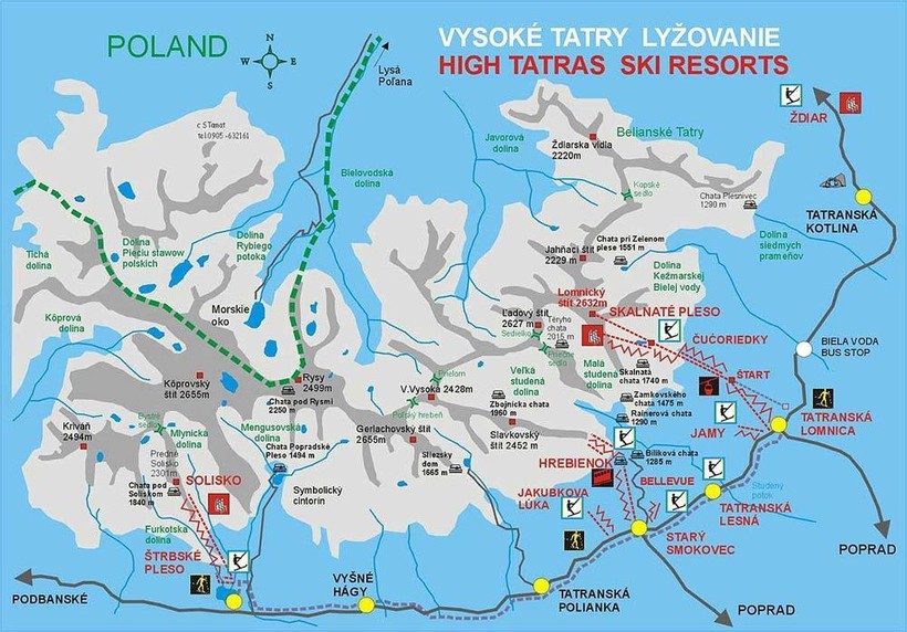 Високі Татри карта трас