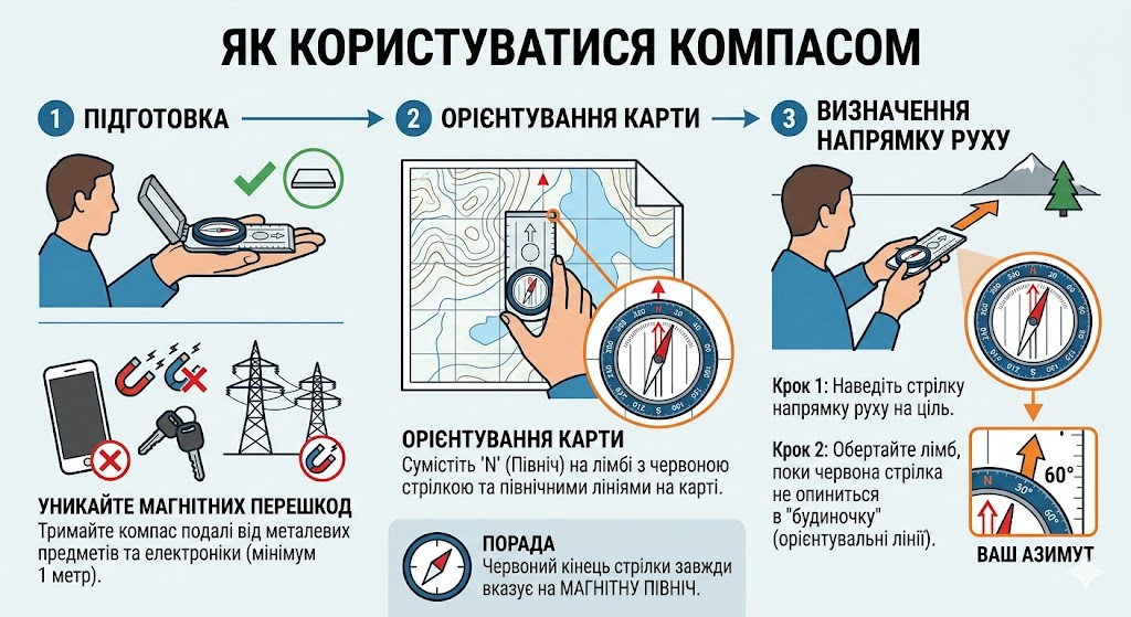 схема: як користуватися компасом 