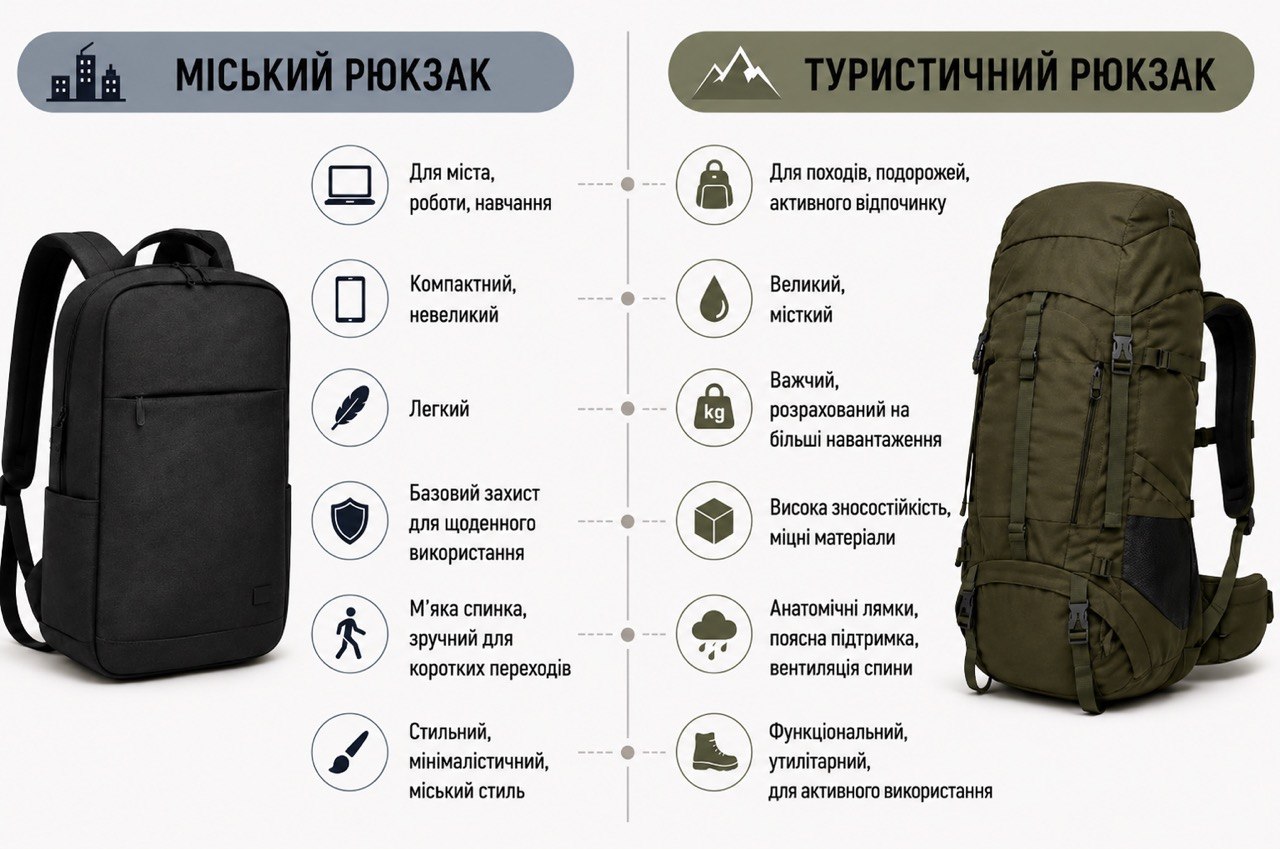сравнение городского и туристического рюкзака