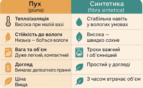 пух чи синтетика у туристичному спальнику